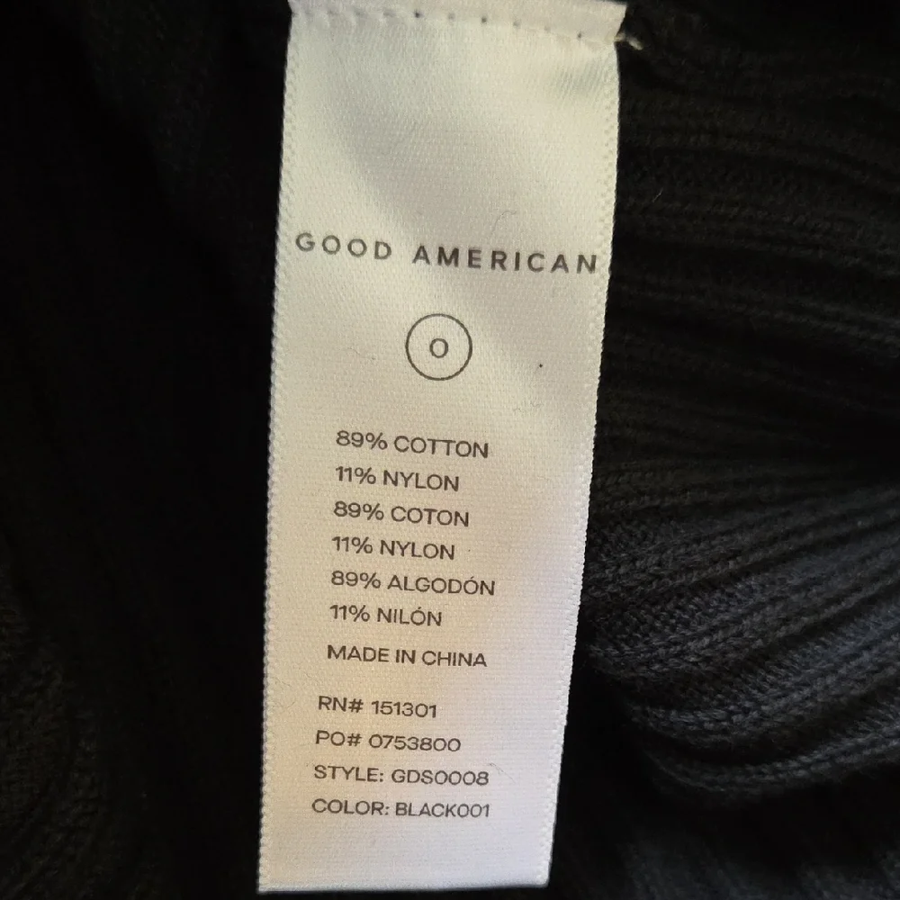 Good American Black Ribbed Knit Midi Dress with Ties - Size 2 (Medium) - Picture 7 of 8